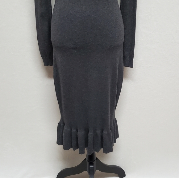 ROCOROSE Dark Gray Bodycon Mock Neck Long Sleeve Midi Ruffle Mermaid Dress M - Picture 4 of 11